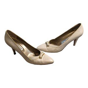 Vintage Bally Women's Pump Heels Almond Toe White/Cream Leather Size 9.5N Narrow